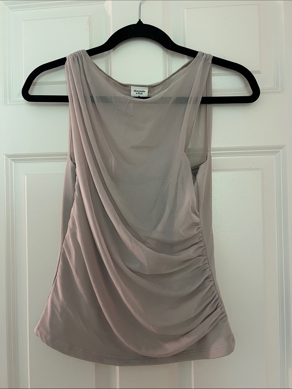 Abercrombie & Fitch Sleeveless Draped Mesh Overlay Top - Dusty Taupe